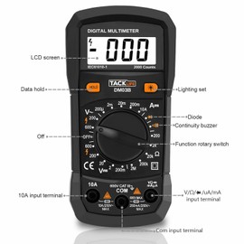 TACKLIFE Multimeter, DM03B Electrical Tester 2000 Counts Manual-Ranging Amp Volt