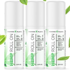 Hemp Oil Roll On - Menthol Rub with Boswellia & Arnica - 12,000mg Extra Strength Oil for Muscle Discomfort by Powered X Plants - Pack of 3, 3 fl.oz.