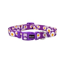 Olahibi Dog Collar and Leash Set, Cute Daisy Pattern, Polyester Material, 5ft Leash, for Medium Dogs.(Medium,Purple Daisy)