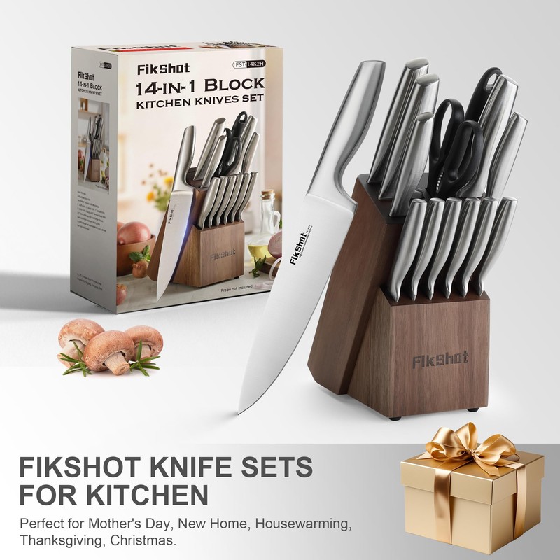 Knife Block Set, Kitchen Knife Sets with Block, FIKSHOT Knives