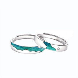 CZ Polar Lights Matching Couple Rings for Him and Her 925 Sterling Silver Crystal Aurora Polaris Promise Eternity Rings Open Statement Rings Engagement Band Adjustable Dainty Jewelry Gifts