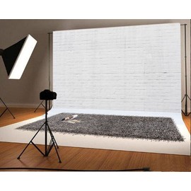 Renaiss 3x2m Weiße Backsteinmauer Hintergrund für Fotografie Weißer Boden Vinyl Hintergrund für Baby Shower Kid Adult Portrait Wallpaper Party Banner Foto Video Shooting Studio Requisiten