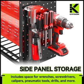 KAFAHOM Power Tool Organizer with Charging Station,9 Drill Holder Wall Mount,4 Layer Heavy Duty Metal Cordless Drill Storage for Garage Organization,Battery Tool Rack Built in 7 Outlet Power Strip Red