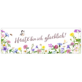 Interluxe Metal Sign with German Text "Heute bin ich Glück" - Tin Sign as a Gift Idea for Spring Summer Flowers Wildflowers Affirmation Saying Motivation