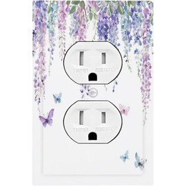 Nijuodnijir Outlet Covers Purple Flowers Watercolor Floral Butterflies 1 Gang Duplex Light Switch Cover Decorative Switch Plates Electrical Receptacle Faceplate Wall Plate For Bed Room Living Room