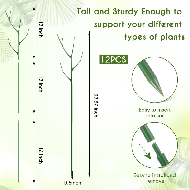 Cinnvoice 12 Pack 39.37" Stackable Plant Support Stakes Plant Support
