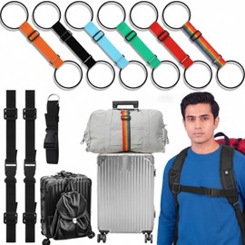 Vincreem 9 Pcs Adjustable Luggage Straps for Multiple Suitcases Elastic Luggage Connector Belts with 2 Adjustable Backpack Buckles and Multifunction Clip, Bungee Straps for Travel Add a Bag Essentials