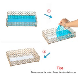 Feyarl Crystal Mirrored Cosmetic Tray Vanity Rectangle Jewelry Trinket Organizer Tray Decorative Tray Storage Home Deco Wedding Dresser Birthday Gift(Gold)