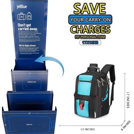 Boardingblue 17x13x8 Inches Laptop College Travel Backpacks for Men Women, Under-Seat Backpack for JetBlue, Spirit (Blue)