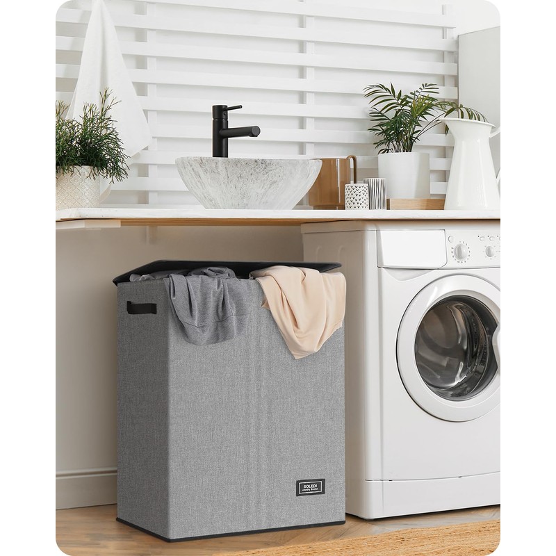 SOLEDI Double Laundry Hamper with Lid, 130L Clothes Hamper 2