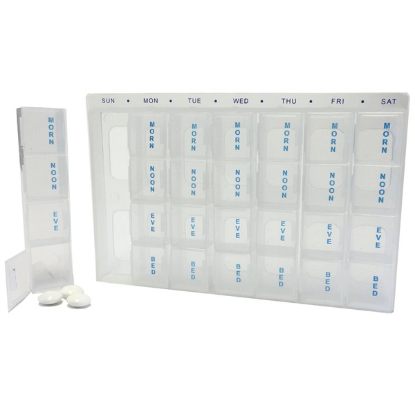 Medisure 7 DAY WEEKLY CLEAR 28 BOX TRANPARENT HANDY REUSEABLE CONVENIENT PILL TABLET CASE HOLDER ORGANISER (MS05833)