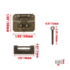 Tighall 1 Set Vintage Gold Lock Latch Hasp with Key, Brass Antique Decorative Case Box Hasp Latch Padlock, Buckle Lock with Mounting Screws