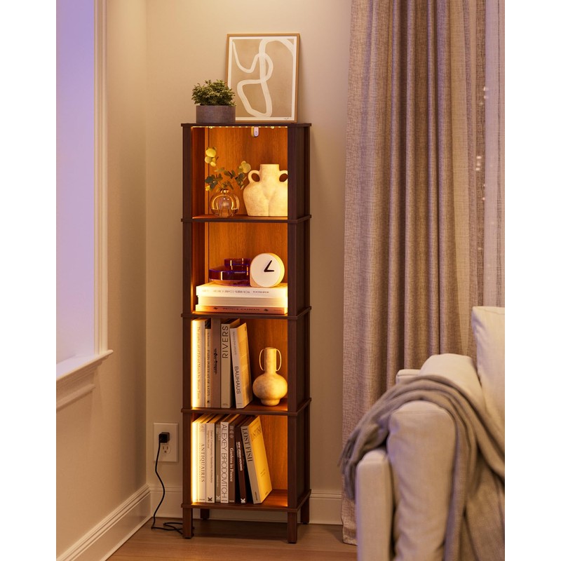 Apetaccat Book Shelf with LED Lights, Modern 4-Tier Bookcase, Open