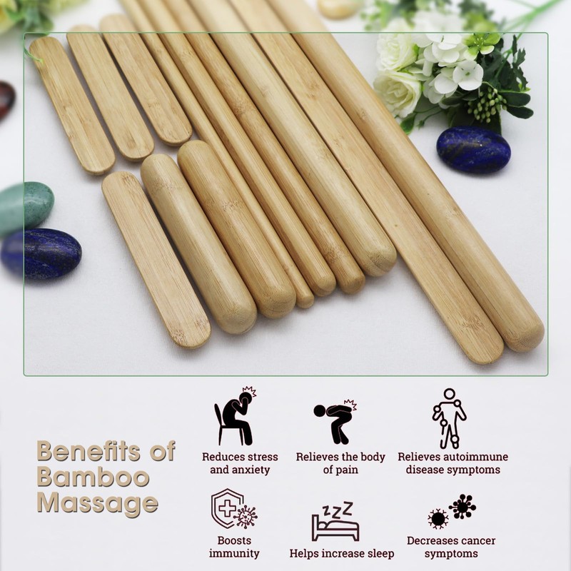 Goodtar 12 PCS Solid Bamboo Massage Stick Sets Warm Bamboo