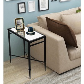 GIFTTROVE Black End Table, Rectangle Side Table with Mirrored Top, Modern Metal End Table, Small Narrow Side Table for Living Room, Balcony, 22" L x 12.4" W x 24" D