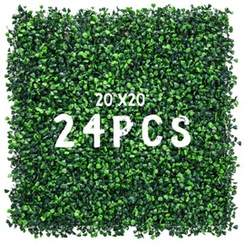 Decwin 20''x20'' 24 Pieces Artificial Hedge Boxwood Panels Faux Topiary Hedge Wall Privacy Screen Hedge Plants UV Stable for Indoor Outdoor Decor Garden Fence Grass Wall Backdrop