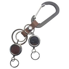[highstyle] Made in Japan Tochigi Leather & Lightweight Aluminum Carabiner & Twin Reel Key Holder, dark brown