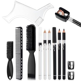 DUAIU Kit de Herramientas Moldeadoras de Barba de 12 Piezas para el Cuidado Masculino, Lápiz de Marcado Blanco y Negro con Sacapuntas, Guía para Perfi