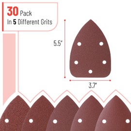 Bates- Mouse Detail Sander Sanding Pads, 30 pcs, 40/80/120/180/240 Grits, Palm Sander Sandpaper
