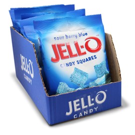 Morris National Inc JELL-O™ Sour Candy Squares | Sour Berry Blue | Chewy Sweet and Sour Candy | Sharing Size, 4.5 oz, 12 Single Packs, Brandsize