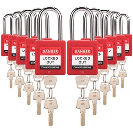 TOKCKYBL Lockout Tagout Locks Set | 10 Red OSHA-Compliant Safety Padlocks with 2 Keys Each | Keyed Different Loto Locks for Electrical, Industrial, & Machinery Lockout Tag Out Kits
