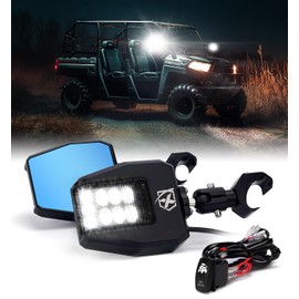 Xprite UTV Side View Mirrors,Heavy Aluminum w/LED Spot Lights UTV Rearview Mirrors Compatible with Pro-Fit Polaris Ranger General Can-Am Defender Maverick Trail Kawasaki Commander Smoke Lens