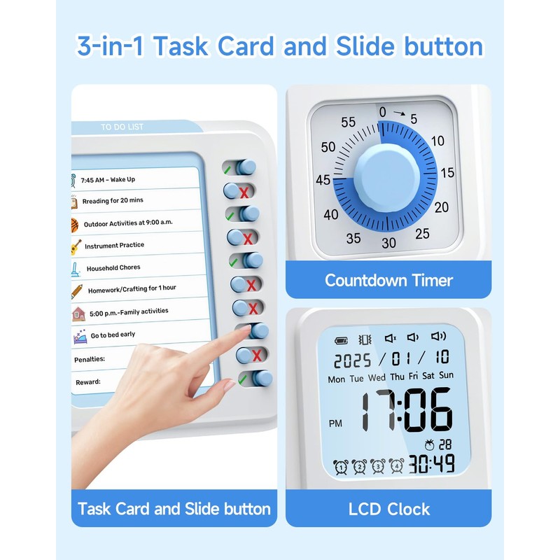 Visual Timer for Kids with Planning Board, 3-in-1 Visual Schedule