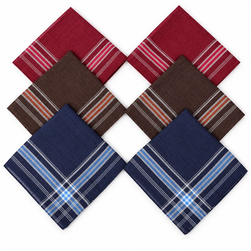 6-Piece Men's Plaid and Striped Handkerchief Set – Classic Polyester-Cotton
