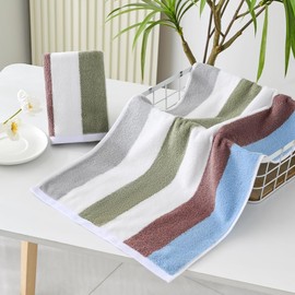 YiLUOMO Blue Striped Pattern Hand Towels Set of 2 100% Cotton Super Soft Highly Absorbent Bathroom Hand Towel 13 x 29 Inch