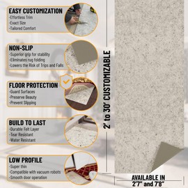 Ottomanson Non Slip Rug Pad Grip 3x8 1/8 Thick, Protection for Any Flooring Surface, Keep Your Runner Rug and Area Rugs in Place, 3' x 7'8", Beige