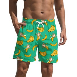 Mens Banana Swim Trunks 3D Graphic Swimming Trunks Green Vintage Hawaiian Surf Beach Shorts Swimsuits Youth Bathing Suits with Mesh Liner XXL