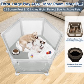 69.3"x69.3"x34.65" Extra Large Dog Playpen Indoor, Tall Puppy Playpen with Removable Roof, Sturdy Fabric Dog Pen for Medium to Large Pets, Spacious Hexagonal Pet Playpen Indoor for Comfort & Security