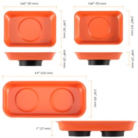 SEUNMUK 8 Pack Orange Magnetic Parts Tray Set, Stainless Steel Rectangle Magnetic Tray Holder for Socket Screw, Nuts, Bolts, Metal Parts, 11.4 x 10 Inch, 5.9 x 2.6 Inch and 3.7 x 2.5 Inch