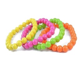 Lizzy Neon Bracelet | 4 Packs of Each | Girls Ladies Beads Bracelet 1980's Pride Fancy Dress Bracelets UV Party, 80s Themed Party | One Size Fits All