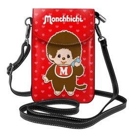 JMI Monchhichi Smartphone Pouch, Genuine Leather, Shoulder Bag, Thin, Women's, Men's, Mini Pouch, Popular, Wallet, Crossbody Bag, Height 7.5 x Width 4.9 x Thickness 1.6 inches (19 x 12.5 x 4 cm), As