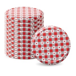 Pullmer Lid for jars 66 mm, screw cap, twist-off lid (red heart chequered, pack of 10)