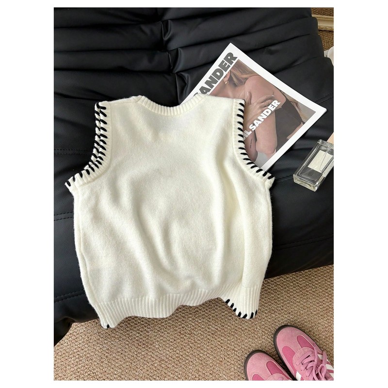 Verdusa Women's Sleeveless Sweater Old Money Ribbed Knit Pullover Binding