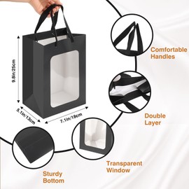 Bakbania 12 Pack Gift Bags with Transparent Window 9.8 x 7.1 x 5.1 Inch Paper Kraft Bags with Handles Gift Wrap Tote Bags Goods Bags for Weddings, Valentine's Day Party Supplies