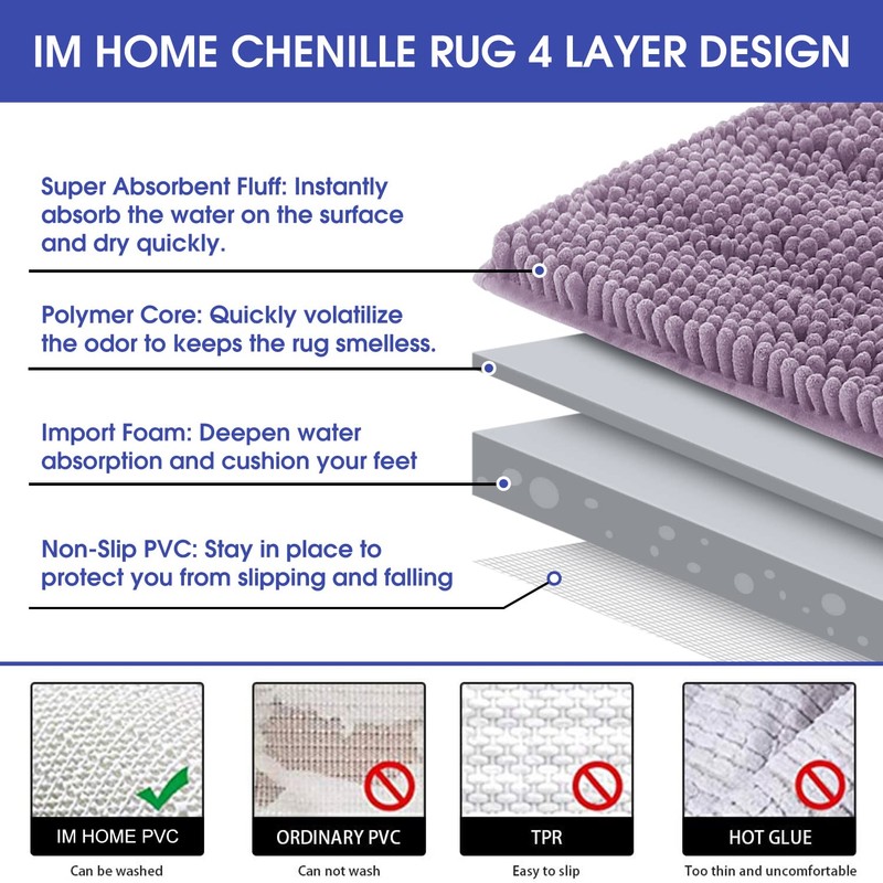 ACCUMTEK Striped Lavender Bathroom Rug Set 3 Pieces Ultra Soft,