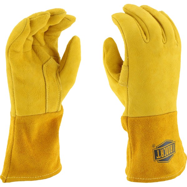 IRONCAT 6030 Reverse Deerskin MIG Welding Gloves – Large, Work Safety Gear, Straight Thumb, Kevlar Construction