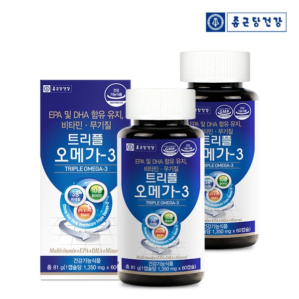 Chong Kun Dang Health Triple Omega 3 (1,350mgx60 capsules) 2 boxes (4 months supply), small / 종근당건강 트리플 오메가3 (1,350mgx60캡슐) 2박스(4개월분), 소