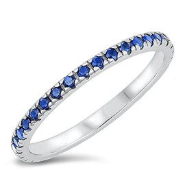 Blue Simulated Sapphire Polished Eternity Ring New .925 Sterling Silver Band Size 7