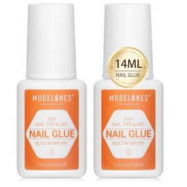 Modelones Nail Glue for Press Ons Nails Strong 2pcs 14ml Nails Tips Brush On Long Lasting Adhesive NO Cure