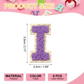 PATIKIL Buchstaben-Aufnäher, 6 Stück, Anfangsbuchstabe I, selbstklebender Aufnäher, bestickter Stoff, 5,5 cm, Alphabet-Aufkleber für Kleidung, Hüte, Make-up, Taschen, DIY, Lila