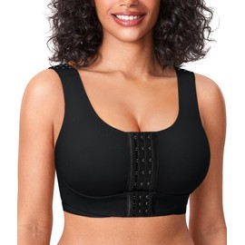 BRABIC Front Closure Bras for Women Post Surgery Compression Mastectomy Surgical Support Wireless Full Coverage Bra (US, Alpha, Small, Regular, Regular, Black)
