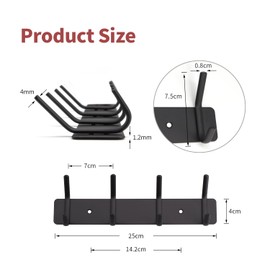 SYPEN Wall Mounted Metal Coat Rack, Coat Hooks for Hanging Robe, Towel, Clothes, Hat, for Bathroom, Bedroom (Black, 4 Hooks)