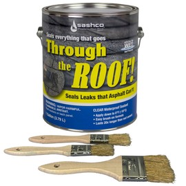 Through The Roof Sealant Clear Gallon Kit, Pack of 1 Gallon with 3 Brushes. Sticks to Most Building Materials Wet or Dry, Highly Elastic, Paintable