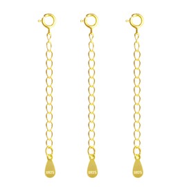 Alexcraft 3 Pcs Gold Plated Sterling Silver Extenders Chain Necklace Bracelet Extension Chains for Jewelry Making(2 inch)