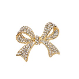 Rhinestone Bow Brooch Pin for Women Shiny Crystal Bow Knot Brooch Party Dress Suit Shirt Clothes Accessories Jewelry-Gold