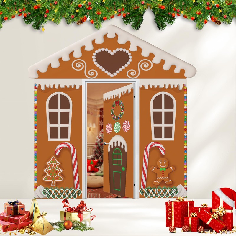 4Pcs Gingerbread House Door Cover Christmas Gingerbread Door Decorations Ginger